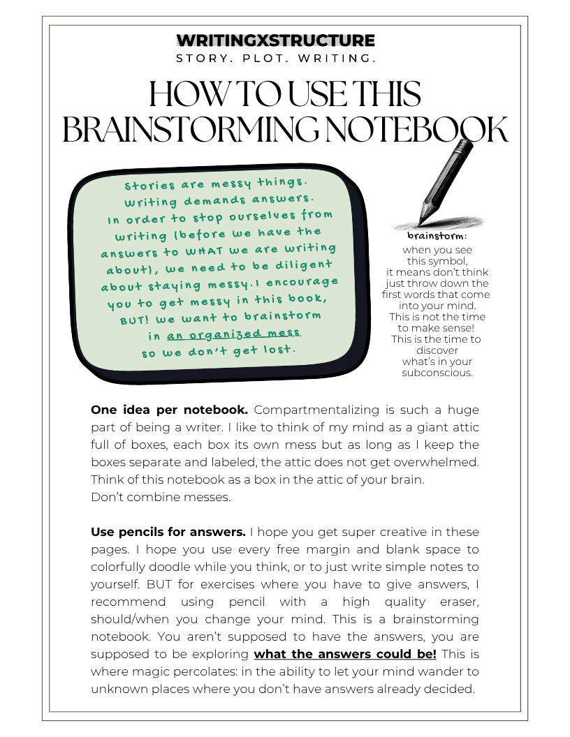 The writingXstructure Brainstorming Notebook